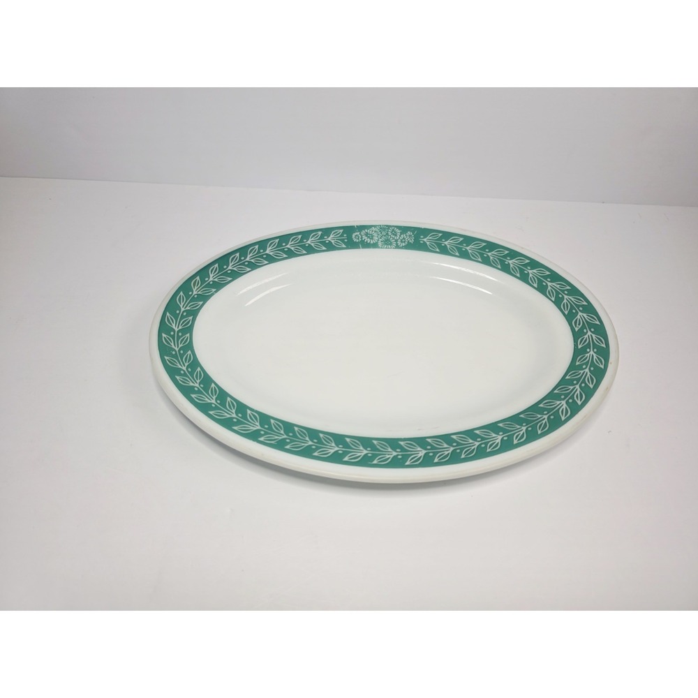 Vintage Pyrex Corning Fern Green -Green Laurel Milk Glass Platter Made In USA
